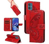 HUANGTAOLI Coque pour Motorola Moto G54 5G, béquille et porte-cartes - Protection à 360 degrés - Antichoc - En cuir synthétique - Fermeture magnétique - Flexible et pliable - Rouge