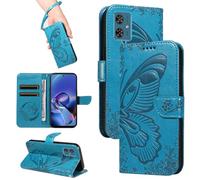 HUANGTAOLI Coque pour Motorola Moto G54 5G, béquille et porte-cartes - Protection à 360 degrés - Antichoc - En cuir synthétique - Fermeture magnétique - Flexible et pliable - Bleu