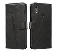 HUANGTAOLI Étui à rabat pour Honor 8A - Protection à 360 degrés - Antichoc - Cuir PU - Portefeuille - Béquille - 3 emplacements pour cartes - Noir