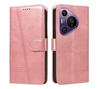 HUANGTAOLI Étui à rabat pour Huawei Pura 70 Pro, protection à 360 degrés, résistant aux chocs, en cuir PU, avec béquille et 3 emplacements pour cartes, or rose