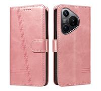 HUANGTAOLI Étui à rabat pour Huawei Pura 70 - Protection à 360 degrés - Antichoc - Cuir PU - Avec béquille et 3 emplacements pour cartes - Or rose