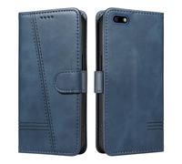 HUANGTAOLI Étui à rabat pour Huawei Y5 2018, protection à 360 degrés, résistant aux chocs, en cuir PU, avec béquille et 3 emplacements pour cartes, bleu