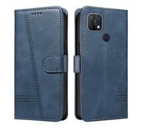 HUANGTAOLI Étui à rabat pour OPPO A15 - Protection à 360 degrés - Résistant aux chocs - En cuir synthétique - Avec béquille et 3 emplacements pour cartes - Bleu