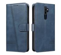 HUANGTAOLI Étui à rabat pour OPPO A5 2020 - Protection à 360 degrés - Résistant aux chocs - En cuir synthétique - Avec béquille et 3 emplacements pour cartes - Bleu