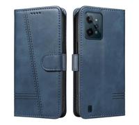 HUANGTAOLI Étui à rabat pour Realme C31 4G - Protection à 360 degrés - Antichoc - Cuir PU - Avec béquille et 3 emplacements pour cartes - Bleu