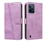 HUANGTAOLI Étui à rabat pour Realme C31 4G - Protection à 360 degrés - Antichoc - Cuir PU - Avec béquille et 3 emplacements pour cartes - Violet