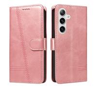 HUANGTAOLI Étui à rabat pour Samsung Galaxy S24 Plus, protection à 360 degrés, résistant aux chocs, en similicuir PU, béquille et 3 emplacements pour cartes, or rose