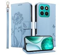 HUANGTAOLI Étui portefeuille pour Honor X8C 4G, béquille et 3 emplacements pour cartes, protection à 360 degrés, résistant aux chocs, fermeture magnétique, bleu ciel