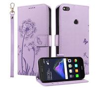 HUANGTAOLI Étui portefeuille pour Huawei P8 Lite 2017, béquille et 3 emplacements pour cartes, protection à 360 degrés, résistant aux chocs, fermeture magnétique, violet