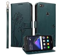 HUANGTAOLI Étui portefeuille pour Huawei P8 Lite 2017, béquille et 3 emplacements pour cartes, protection à 360 degrés, résistant aux chocs, fermeture magnétique, bleu