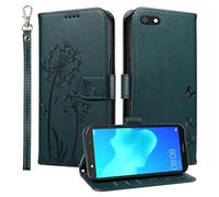 HUANGTAOLI Étui portefeuille pour Huawei Y5 Lite 2018, béquille et 3 emplacements pour cartes, protection à 360 degrés, résistant aux chocs, fermeture magnétique, bleu