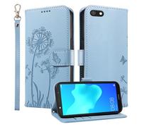 HUANGTAOLI Étui portefeuille pour Huawei Y5 Prime 2018, béquille et 3 emplacements pour cartes, protection à 360 degrés, résistant aux chocs, fermeture magnétique, bleu ciel