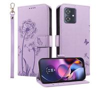 HUANGTAOLI Étui portefeuille pour Motorola Moto G54 5G, béquille et 3 emplacements pour cartes, protection à 360 degrés, résistant aux chocs, fermeture magnétique, rabat - Violet