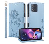 HUANGTAOLI Étui portefeuille pour Motorola Moto G54 5G, béquille et 3 emplacements pour cartes, protection à 360 degrés, résistant aux chocs, fermeture magnétique, bleu ciel