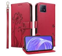 HUANGTAOLI Étui portefeuille pour OPPO A73 5G (pas 4G), béquille et 3 emplacements pour cartes, protection à 360 degrés, résistant aux chocs, fermeture magnétique, rouge