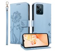 HUANGTAOLI Étui portefeuille pour Realme C31 4G, béquille et 3 emplacements pour cartes, protection à 360 degrés, résistant aux chocs, fermeture magnétique, bleu ciel