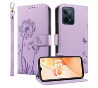 HUANGTAOLI Étui portefeuille pour Realme C31 4G, béquille et 3 emplacements pour cartes, protection à 360 degrés, résistant aux chocs, fermeture magnétique, rabat - Violet