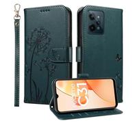 HUANGTAOLI Étui portefeuille pour Realme C31 4G, béquille et 3 emplacements pour cartes, protection à 360 degrés, résistant aux chocs, fermeture magnétique, bleu