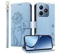 HUANGTAOLI Étui portefeuille pour Realme C61 4G, béquille et 3 emplacements pour cartes, protection à 360 degrés, résistant aux chocs, fermeture magnétique, bleu ciel