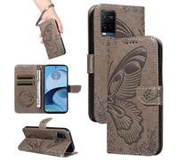 HUANGTAOLI Étui pour vivo Y21, avec béquille et porte-cartes - Protection à 360 degrés - Résistant aux chocs - En cuir synthétique - Fermeture magnétique - Flexible et pliable - Gris