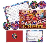 Huangzd 12x Braw Star Invitation Anniversaire Garcon en Français avec Enveloppes, Braw Star Cartes d'Invitation de Fête pour Anniversaire Garcon (A6) (A)
