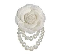 HUANIZI Broche en forme de fleur de camélia en tissu et perles pour corsage de chemise pour femme, as the pic show, Métal, Pas de gemme