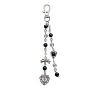 HUANIZI Porte-clés en forme de croix noire avec perles - Cadeau religieux - Cadeau chrétien - 7 x 6 x 2 cm - Comme le montre la photo