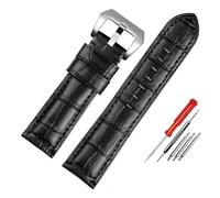 HuanJ Bracelet de montre en cuir bleu for homme, 22 mm ou 24 mm, aspect crocodile, accessoires en cuir de vachette(Black-silver,24mm)