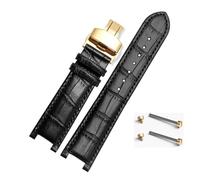 HuanJ Bracelet De Montre En Cuir Cranté, 20x11mm, 22x13mm, Compatible Avec GC Guess Passa, Chaîne De Montre Étanche En Cuir Véritable For Hommes Et Femmes(Black-gold,20x11mm)
