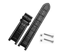 HuanJ Bracelet De Montre En Cuir Cranté, 20x11mm, 22x13mm, Compatible Avec GC Guess Passa, Chaîne De Montre Étanche En Cuir Véritable For Hommes Et Femmes(Black white- no,22x13mm)