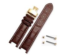HuanJ Bracelet De Montre En Cuir Cranté, 20x11mm, 22x13mm, Compatible Avec GC Guess Passa, Chaîne De Montre Étanche En Cuir Véritable For Hommes Et Femmes(Brown-white-gold,20x11mm)