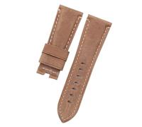 HuanJ Bracelet de montre en cuir de bambou véritable crocodile 24 mm 26 mm, compatible avec le bracelet PAM441, boucle papillon, accessoires(Brown Flat,24mm With Logo,Black Buckle)
