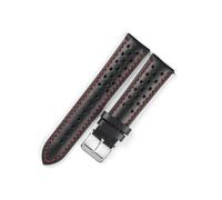 HuanJ Bracelet De Montre En Cuir Souple Huilé Et Ciré Fait Main For Homme, 18 Mm, 19 Mm, 20 Mm, 21 Mm, Étanche, Poreux, Respirant, À Dégagement Rapide(Black-red line,19mm)