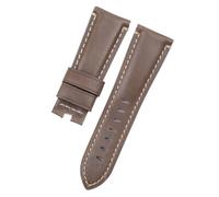 HuanJ Bracelet De Montre En Cuir Véritable 24 Mm Et 26 Compatible Avec Les Accessoires À Boucle Papillon Panerai PAM441(Light Brown Flat,24MM WITH LOGO_SILVER BUCKLE)