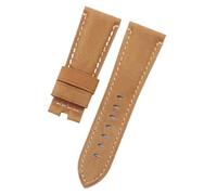 HuanJ Bracelet De Montre En Cuir Véritable 24 Mm Et 26 Compatible Avec Les Accessoires À Boucle Papillon Panerai PAM441(Yellow Brown Flat,26MM WITH LOGO_SILVER BUCKLE)