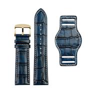 HuanJ Bracelet De Montre En Cuir Véritable De Vachette De Première Couche 18 20 Mm 22 Mm Avec Bracelet De Montre À Texture Crocodile Mat(Blue gold pin,22mm)