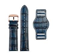 HuanJ Bracelet De Montre En Cuir Véritable De Vachette De Première Couche 18 20 Mm 22 Mm Avec Bracelet De Montre À Texture Crocodile Mat(Blue Rose gold pin,20mm)