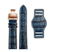 HuanJ Bracelet De Montre En Cuir Véritable De Vachette De Première Couche 18 20 Mm 22 Mm Avec Bracelet De Montre À Texture Crocodile Mat(Blue RG Folding,22mm)