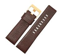 HuanJ Bracelet De Montre En Cuir Véritable, Tailles 22, 24, 26, 27, 28, 30 Et 32 mm, Compatible Avec Les Modèles Diesel DZ7313, DZ4386 DZ1405(Brown gold buckle,27mm)