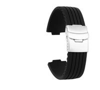 HuanJ Bracelet De Montre En Silicone À Extrémité Convexe 22 X 11 Mm 24 12 Compatible Avec Oris Aquis 7330 7740, Caoutchouc Souple For Homme(Black-silver buckle,24-12mm convex)