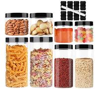 Huanmin Bocaux rangement cuisine de 8, Bocal rangement cuisine avec Couvercle(0.2L+0.4L+0.5L+1L), Bocaux hermetiques alimentaires en plastique pour Céréales 8 étiquettes Noires, Stylo