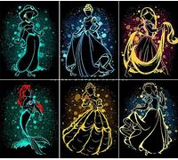 HUANNY DIY Diamond Painting Princesses Broderie Diamant Kits, 5D Full Drill Cross Stitch Embroidery kit for Beginners (6 Packs)
