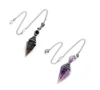 HUANR Lot de 2 chaînes de guérison en cristal de guérison, cône hexagonal, pendentif en cristal de roche, avec chaîne d'améthyste, pour la méditation, l'équilibre énergétique