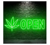 HUANTY d'Ambiance Apaisante Lampe Enseigne Au Néon avec Feuille De Cannabis Ouverte, Éclairage LED pour Magasin Tabac, Décoration Murale, Vitrine, Entrée Commerciale 50cm
