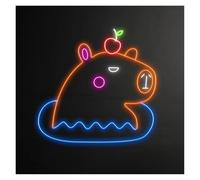 HUANTY d'Ambiance Apaisante Lampe Enseigne Au Néon en Forme d'animal De Dessin Animé Capybara Lumière LED À Intensité Variable pour Chambre d'enfant Magasin Fête Salle De Jeux 38cmx28cm