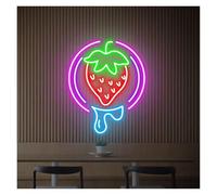 HUANTY d'Ambiance Apaisante Lampe Enseigne Au Néon Fraise Alimentée par USB Lumière LED À Intensité Variable pour Magasin De Fruits Restaurant Club Décoration Murale pour La Maison 38cmx31cm(E)