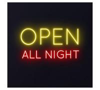 HUANTY d'Ambiance Apaisante Lampe Enseigne Au Néon Open All Night avec Lumière LED pour Bar, Club, Restaurant, Magasin, Décoration Murale, 50cm