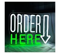 HUANTY d'Ambiance Apaisante Lampe Enseigne Au Néon Order Here Lettres LED pour Conseils Commerciaux, Utilisée dans Les Restaurants, Boutiques, Bars Et Réceptions 31.5cmх24cm