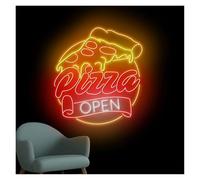 HUANTY d'Ambiance Apaisante Lampe Enseignes Au Néon avec Logo d'entreprise Open Pizza, Alimentées par USB, Réglables Lettres Ouvertes Adaptées À La Décoration Murale du Magasin(50cmx50cm)