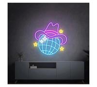 HUANTY d'Ambiance Apaisante Lampe Enseignes Au Néon Rétro À Boule Disco Alimentées par USB, Lumières Au Néon À Luminosité Réglable Chapeau De Cowboy Adapté À La Décoration De Magasin(E,55cmx55cm)